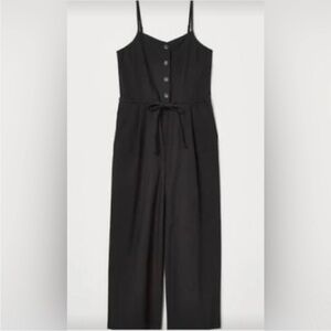 H&M Black Linen Drawstring Waist Wide-Leg w/ Pockets Jumpsuit